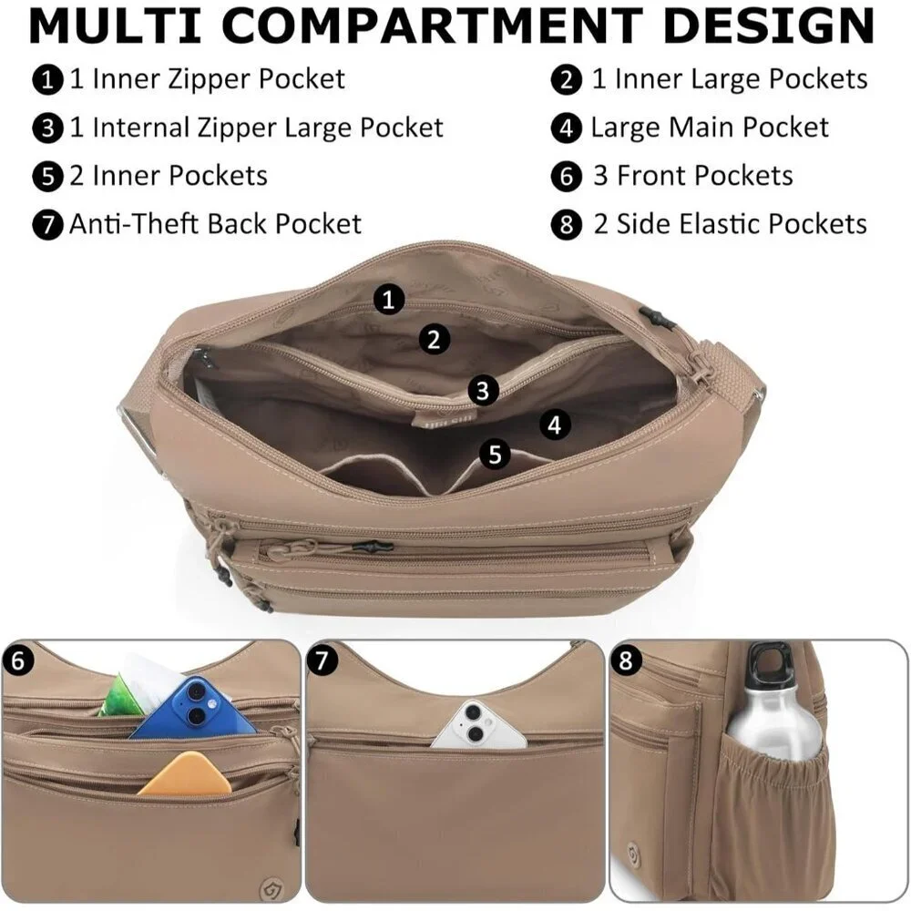 Women Shoulder Handbag Nylon Crossbody Purse Zipper Travel Organizer